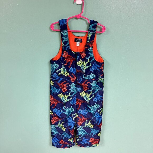 Children's Place Toddler Boys Dinosaur Print Snow Overall Bibs Size 3T - Picture 2 of 6
